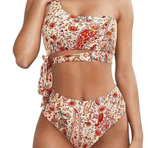 Women One Shoulder High Waisted Bikini Swimsuit